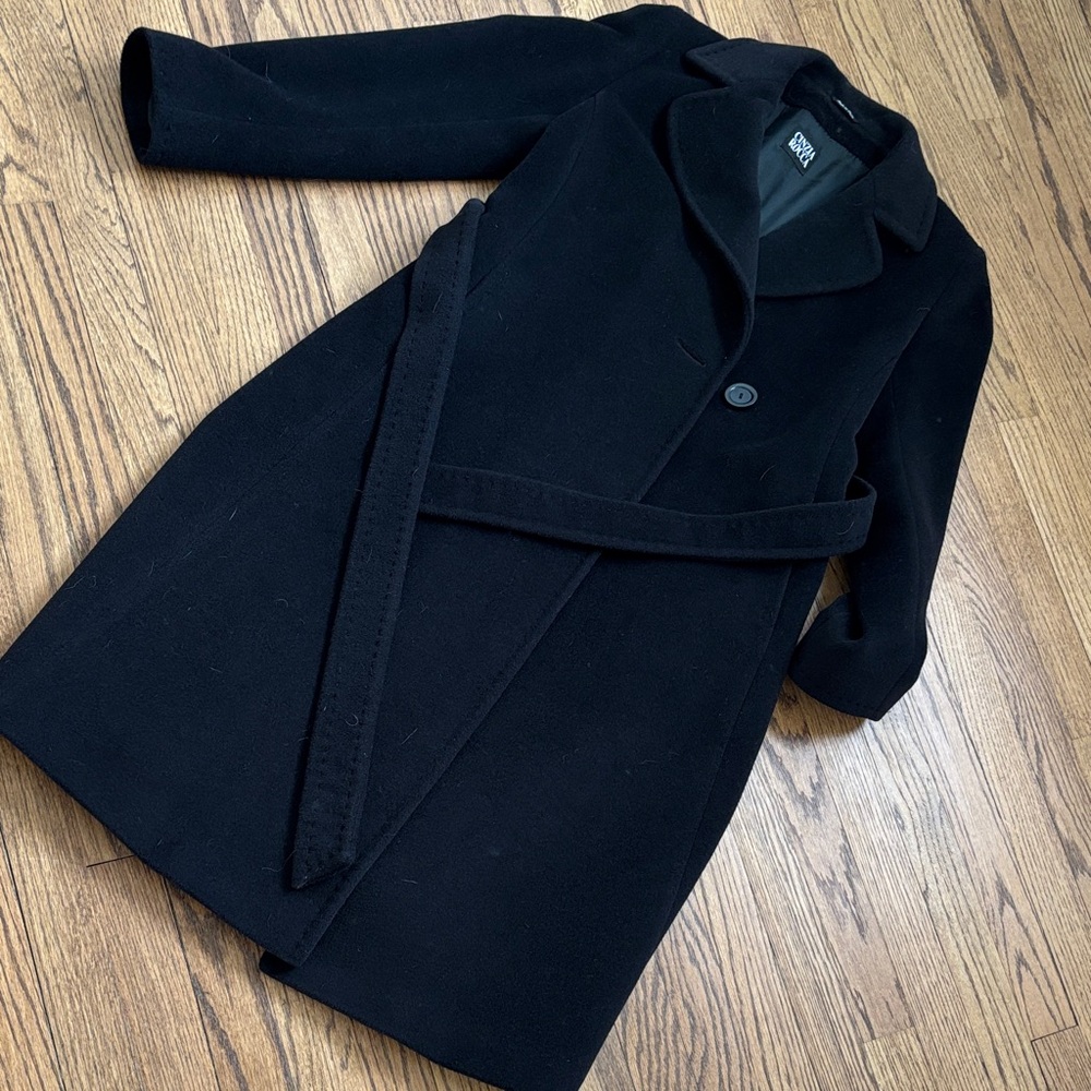 Classic Black Wool Belted Coat